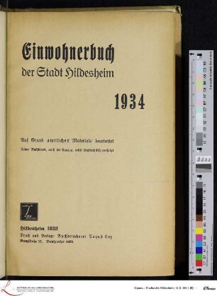 1934: [1934] Einwohnerbuch der Stadt Hildesheim : 1934