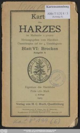 Blatt 6: Brocken : Messtischblätter: Bad Harzburg, Wernigerode, St. Andreasberg, Elbingerode