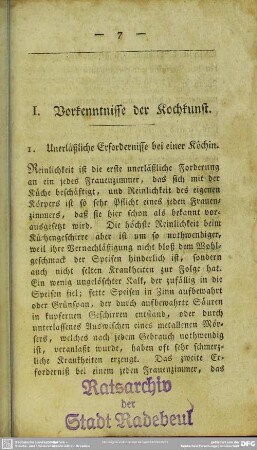 I. Vorkenntnisse der Kochkunst