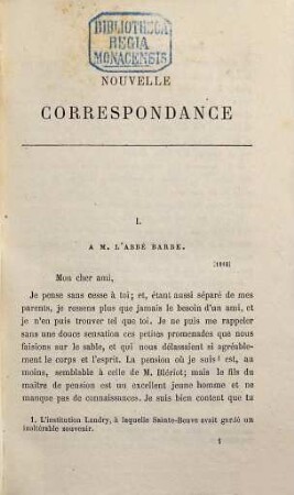 Nouvelle correspondance de C.-A. Sainte-Beuve : avec des notes de son dernier secrétaire