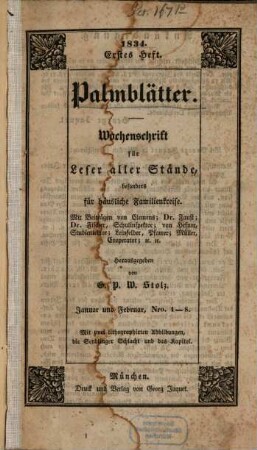 Palmblätter : Wochenschrift für Leser aller Stände, besonders für häusliche Familienkreise. [3]. 1834