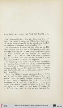 Das Nachlass-Inventar von Jan Bassê d. Ä.