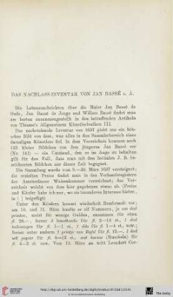 Das Nachlass-Inventar von Jan Bassê d. Ä.
