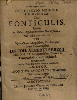 Exercitatio Medico-Chirurgica De Fonticulis