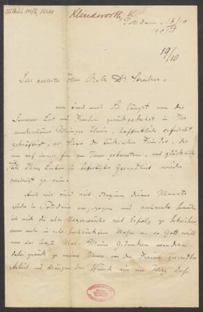 Brief an Ludwig Strecker  und B. Schott's Söhne : 16.10.1901