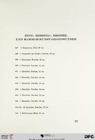 Zinn-, Messing-, Bronze- und Marmor-Kunst-Gegenstände (Nr. 687-787)