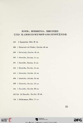 Zinn-, Messing-, Bronze- und Marmor-Kunst-Gegenstände (Nr. 687-787)