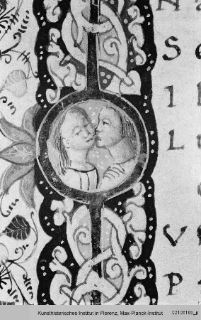 Die Werke Vergils : Erste Seite der Bucolica mit ornamentierter Randbordüre, eingeschlossenem Mediciwappen und historisierter Initiale T mit Porträt Vergils