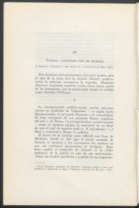 IV - Primera interpretación de Alberdi : La República Argentina, 37 años después de su Revolución de Mayo (1847).