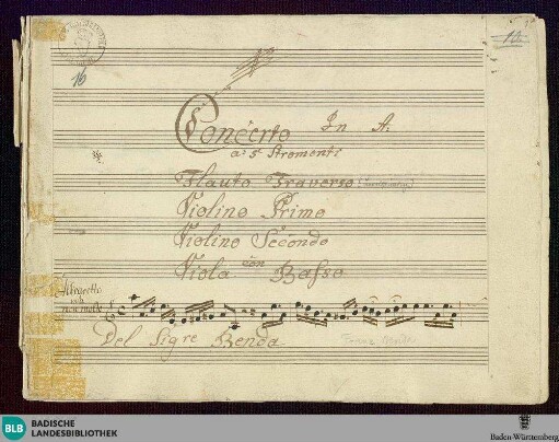 Concertos - Mus. Hs. 16 : fl, vl (2), a-vla, bc; a; GroF 701 LeeB 2.16