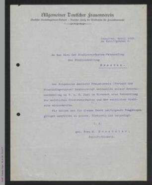 Brief von Mathilde Drechsler an das Büro der Stadtverordnetenversammlung der Stadtverwaltung Dresden