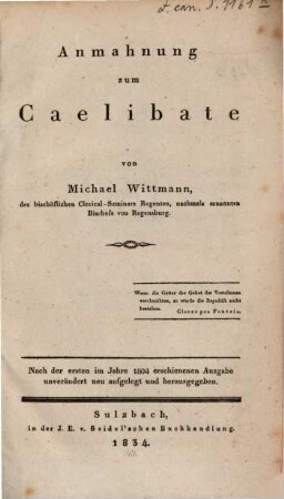 Anmahnung zum Caelibate