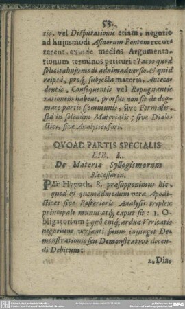 Quoad Partis Specialis Lib. I. De Materia Syllogismorum Necessario