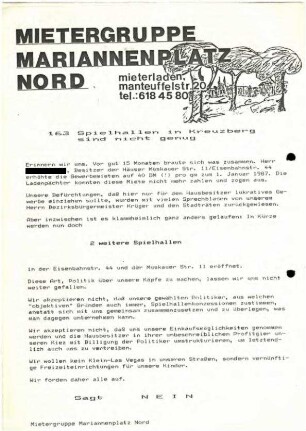 Materialsammlung: Proteste gegen die Ansiedlung von Spielhallen in Kreuzberg S0 36