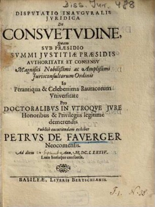 Dispvtatio Inavgvralis Jvridica De Consvetvdine