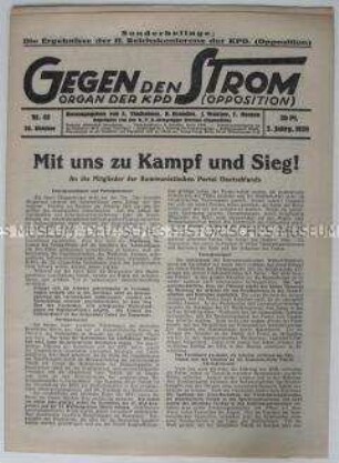 Wochenzeitung der KPD (Opposition) u.a. über die Haltung zum Young-Plan