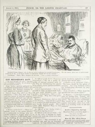 Eminent Woman Surgeon, who is also and ardent Suffragist (to wounded Guardsman)
