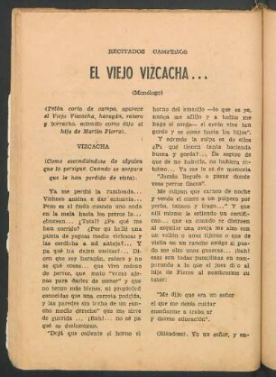 El viejo Vizcacha... : (Monólogo)
