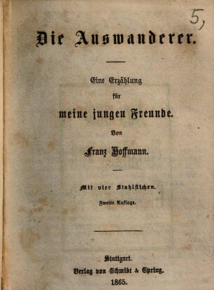 Die Auswanderer : eine Erzählung für meine jungen Freunde