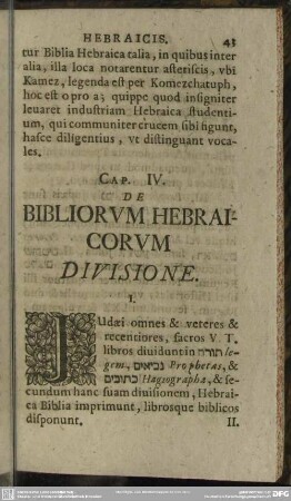 Cap. IV. De Bibliorum Hebraicorum Divisione