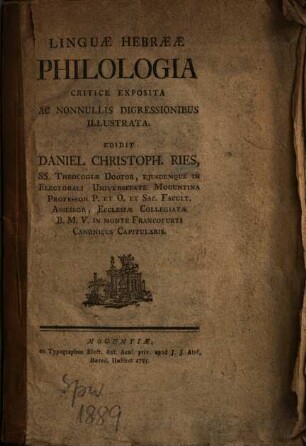 Linguae Hebraeae philologia : critice exposita ac nonnullis digressionibus illustrata