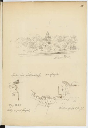 Schloss Küstrin: Perspektivische Ansicht, Details (aus: Skizzen- und Fotoalbum 12)
