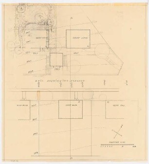 Gartenanlagen und Gärten Wohngebiet Burgfeld, Neviges: Grundriss mit Bepflanzungsplan an der Emil-Schniewindstr. 1:100