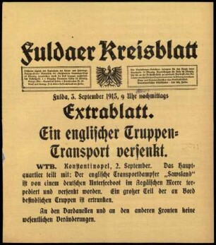 Erste Ausgabe vom Freitag, den 03. September 1915.