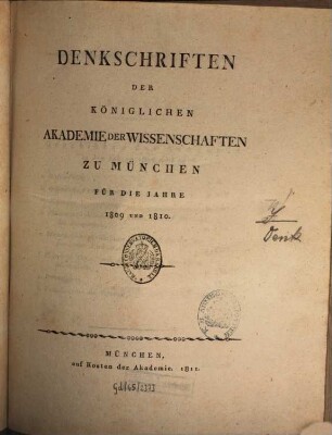 Denkschriften der Bayerischen Akademie der Wissenschaften. 2. 1809/10 (1811)