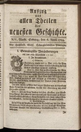 XIV. Nachl. Coburg, den 6. April 1754.