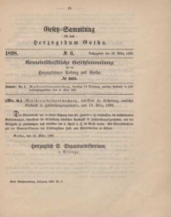6. Ministerialbekanntmachung, betreffend die Ertheilung amtlicher Auskunft in Zolltarifangelegenheiten, vom 18. März 1898