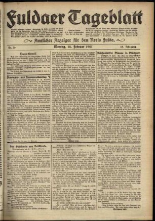 Ausgabe vom Montag, den 14. Februar 1921.