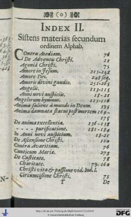 Index II. Sistens materias secundum ordinem Alphabeticum.