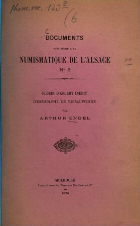 Documents pour servir à la numismatique de l'Alsace, 6. Florin d'argent inédit d'Egénolphe de Ribeaupierre