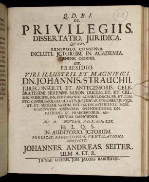 De. Privilegiis. Dissertatio. Iuridica