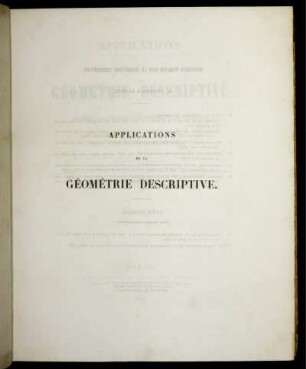 Text: Applications de la géométrie descriptive. Text