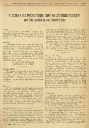 Einsprüche und Verwahrungen gegen die Friedensbedingen und den beabsichtigten Gewaltfrieden