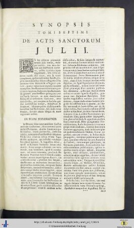 Synopsis Tomi Septimi De Actis Sanctorum Julii.
