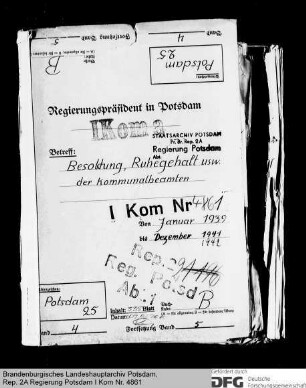 Besoldung, Ruhegehalt, Witwen- und Waisenversorgung der Kommunalbeamten in Potsdam