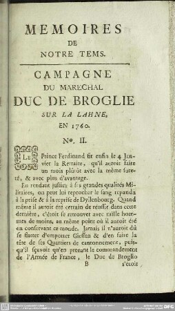 Campagne Du Marechal Duc De Broglie Sur La Lahne. En 1760. No. II.