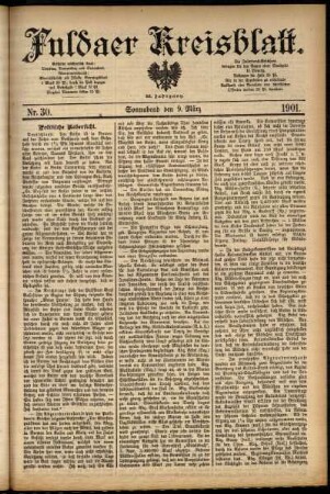 Erste Ausgabe vom Samstag, den 09. März 1901.
