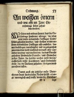 An welchen örtern und wie offt im Jare Gerichtstage sollen gehalten werden.
