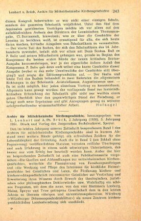 243-245 [Rezension] Archiv für mittelrheinische Kirchengeschichte; 2. Jahrgang