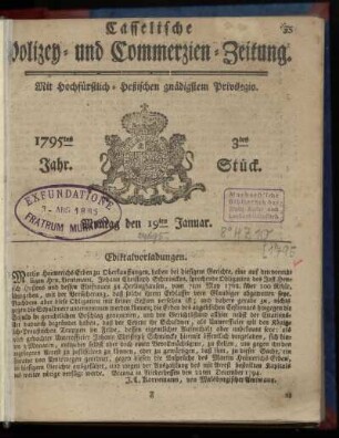 3tes Stueck, Montag den 19ten Januar 1795