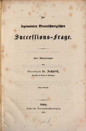 Zur sogenannten Braunschweigischen Successions-Frage