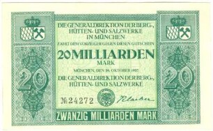 Geldschein / Notgeld, 20 Milliarden Mark, 29.10.1923