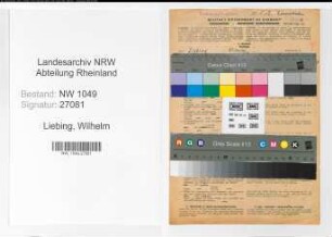 Entnazifizierung Wilhelm Liebing , geb. 09.09.1889 (Bahnsekretaer)