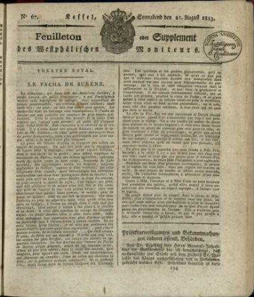 No. 67, Sonnabend den 21. August 1813