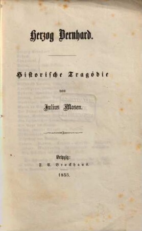 Herzog Bernhard : Historische Tragödie