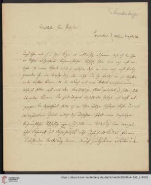 Korrespondenz Mathias Schneckenburger / Carl Ullmann: Brief von Mathias Schneckenburger an Carl Ullmann